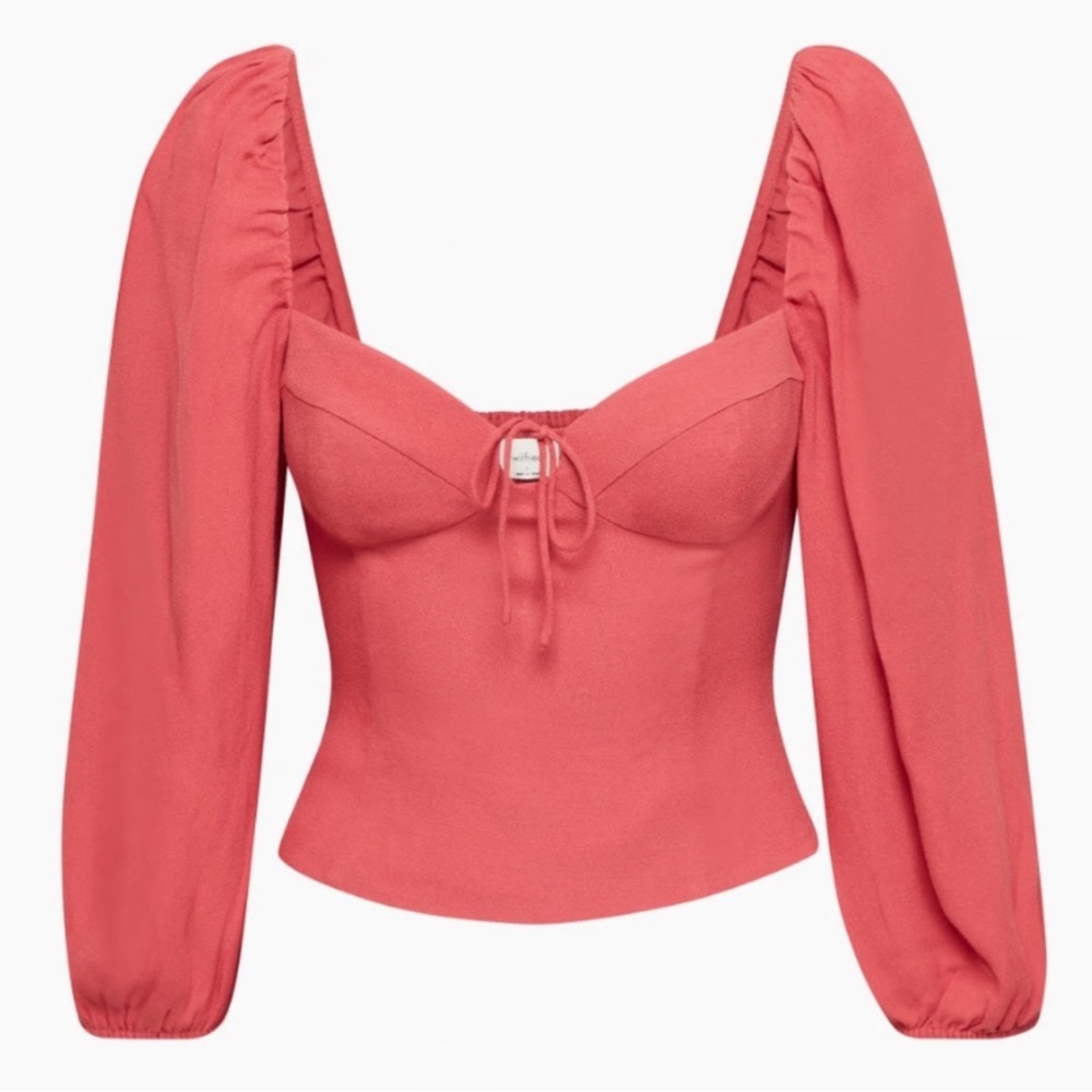 Aritzia Wilfred Novella Blouse - Rosy Red Crepe Long Sleeve Top